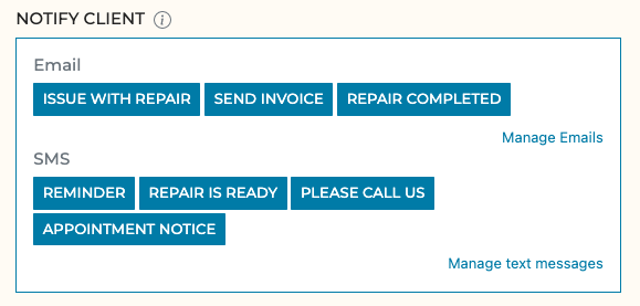 Send SMS using repair shop software